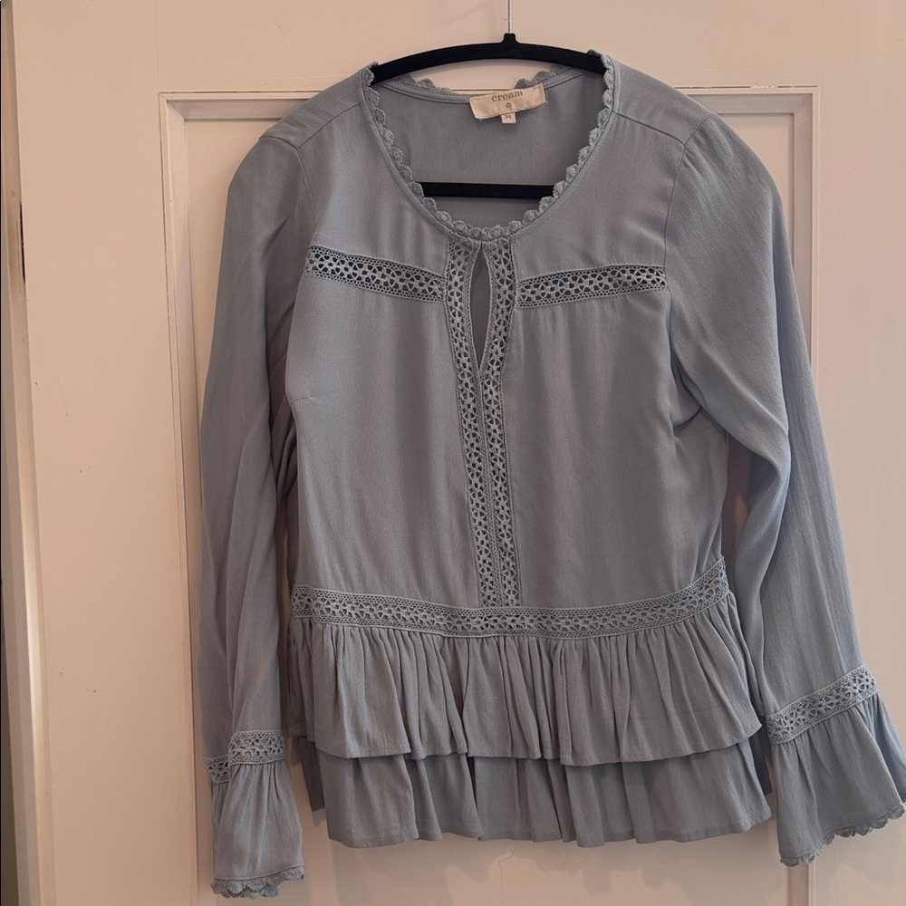Anthropologie Light Blue Lace Blouse